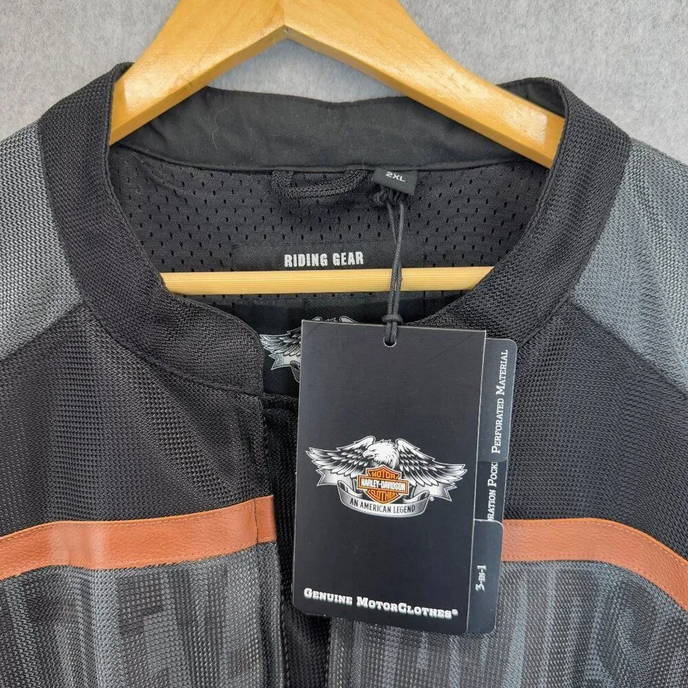 Harley Davidson NWT XXL Mesh Tri-State Jacket Leather Stripe USA 1 Logo‎ Riding